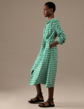 Printed Collarless Midaxi Shirt Dress