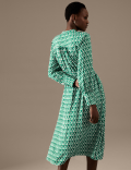 Printed Collarless Midaxi Shirt Dress