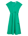 Pure Irish Linen V-Neck Midaxi Waisted Dress