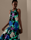Cupro Rich Printed Square Neck Midaxi Dress