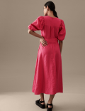 Pure Irish Linen V-Neck Midaxi Waisted Dress