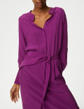 Cupro Rich Notch Neck Midi Shirt Dress