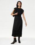 Satin Round Neck Midaxi Waisted Dress