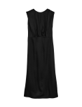 Satin Round Neck Midaxi Waisted Dress