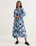 Floral Round Neck Midaxi Waisted Dress