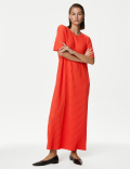 Plisse Round Neck Midi T-Shirt Dress