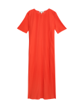 Plisse Round Neck Midi T-Shirt Dress