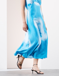 Cupro Rich Printed Round Neck Midaxi Waisted Dress
