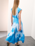 Cupro Rich Printed Round Neck Midaxi Waisted Dress