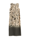 Animal Print Round Neck Midi Column Dress