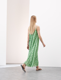 Plisse Printed V-Neck Midaxi Cami Dress