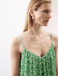 Plisse Printed V-Neck Midaxi Cami Dress