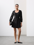 Scoop Neck Mini Waisted Dress With Wool