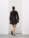 Scoop Neck Mini Waisted Dress With Wool