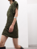 Beaded V-Neck Mini Fitted Shift Dress