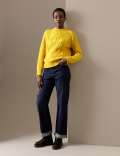 Wool Rich Cable Knit Crew Neck Jumper