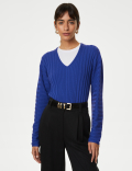 Silk Blend Ribbed V-Neck Jumper