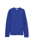 Silk Blend Ribbed V-Neck Jumper