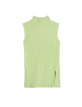 Ribbed Funnel Neck Split Hem Knitted Top
