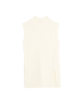 Ribbed Funnel Neck Split Hem Knitted Top