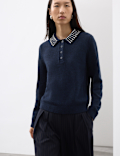 Embellished Polo Jumper with Wool