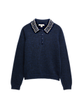 Embellished Polo Jumper with Wool