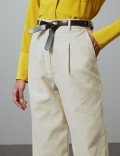 Linen Blend Trousers with Leather Belt