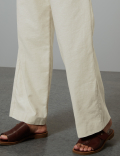 Linen Blend Trousers with Leather Belt