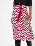 Printed Belted Midi Slip Skirt