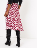 Printed Belted Midi Slip Skirt