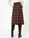 Wool Blend Checked A-Line Midi Skirt