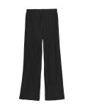 Jersey Plisse Wide Leg Trousers