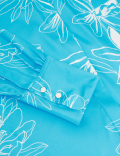 Satin Floral Collarless Longline Shirt
