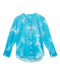 Satin Floral Collarless Longline Shirt