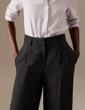 Pleat Front Wide Leg Trousers with Wool
