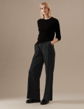 Plisse Elasticated Waist Wide Leg Trousers