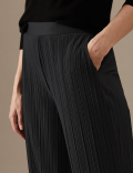 Plisse Elasticated Waist Wide Leg Trousers