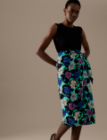 Cupro Rich Printed Midi Wrap Skirt