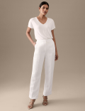 Linen Blend Straight Leg Trousers