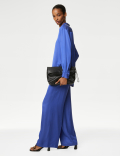 Satin Pleat Front Wide Leg Trousers