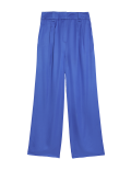 Satin Pleat Front Wide Leg Trousers