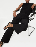 Jersey Plisse Wide Leg Trousers