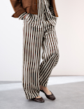 Pure Ramie Striped Wide Leg Trousers