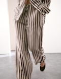 Pure Ramie Striped Wide Leg Trousers