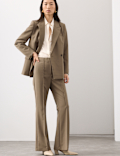 Wool Blend Seam Detail Flared Trousers
