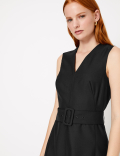 Wool Blend Belted Fit & Flare Midi Dress