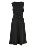 Wool Blend Belted Fit & Flare Midi Dress