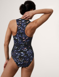 Printed Zip Up High Neck Swimsuit