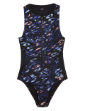 Printed Zip Up High Neck Swimsuit