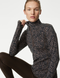 Printed Funnel Neck Half Zip Running Top